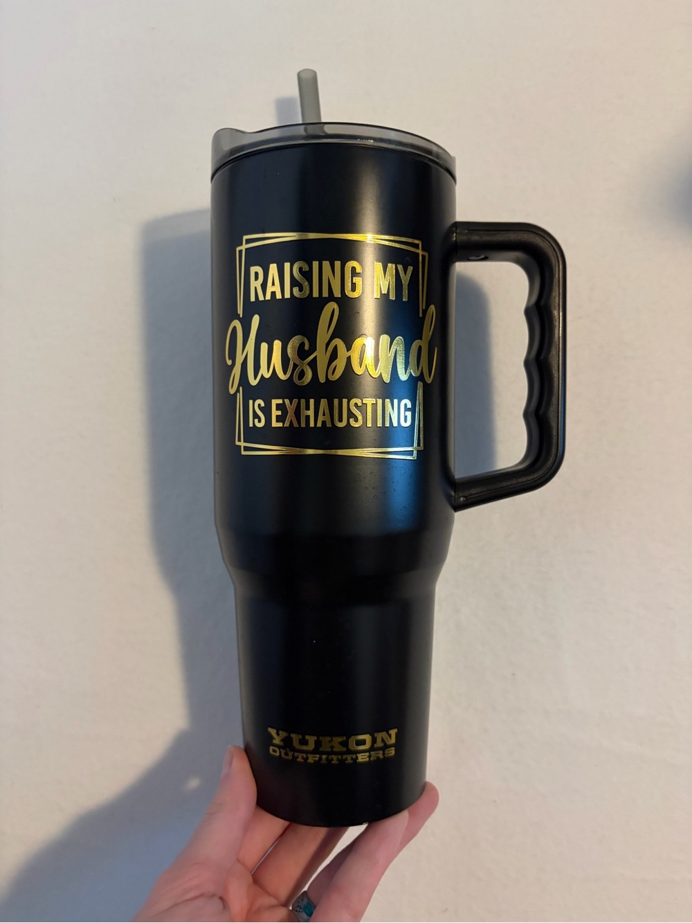 Black and Gold Insulated Travel Mug - Raising My Husband 40oz